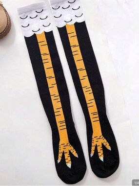 Kids Novelty Black & Yellow Bird Leg Knee-High Socks